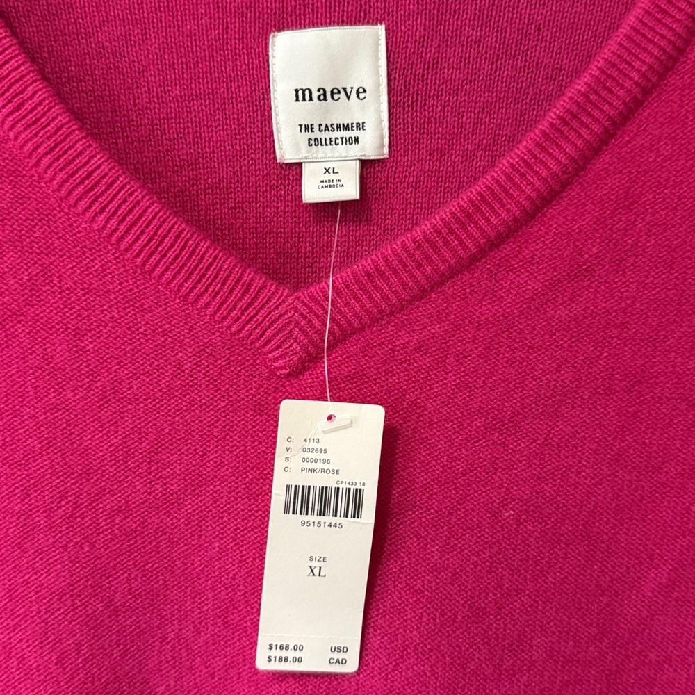 NWT Anthropologie Maeve Magenta Pink 100% Cashmere Oversized Sweater - Picture 2 of 7